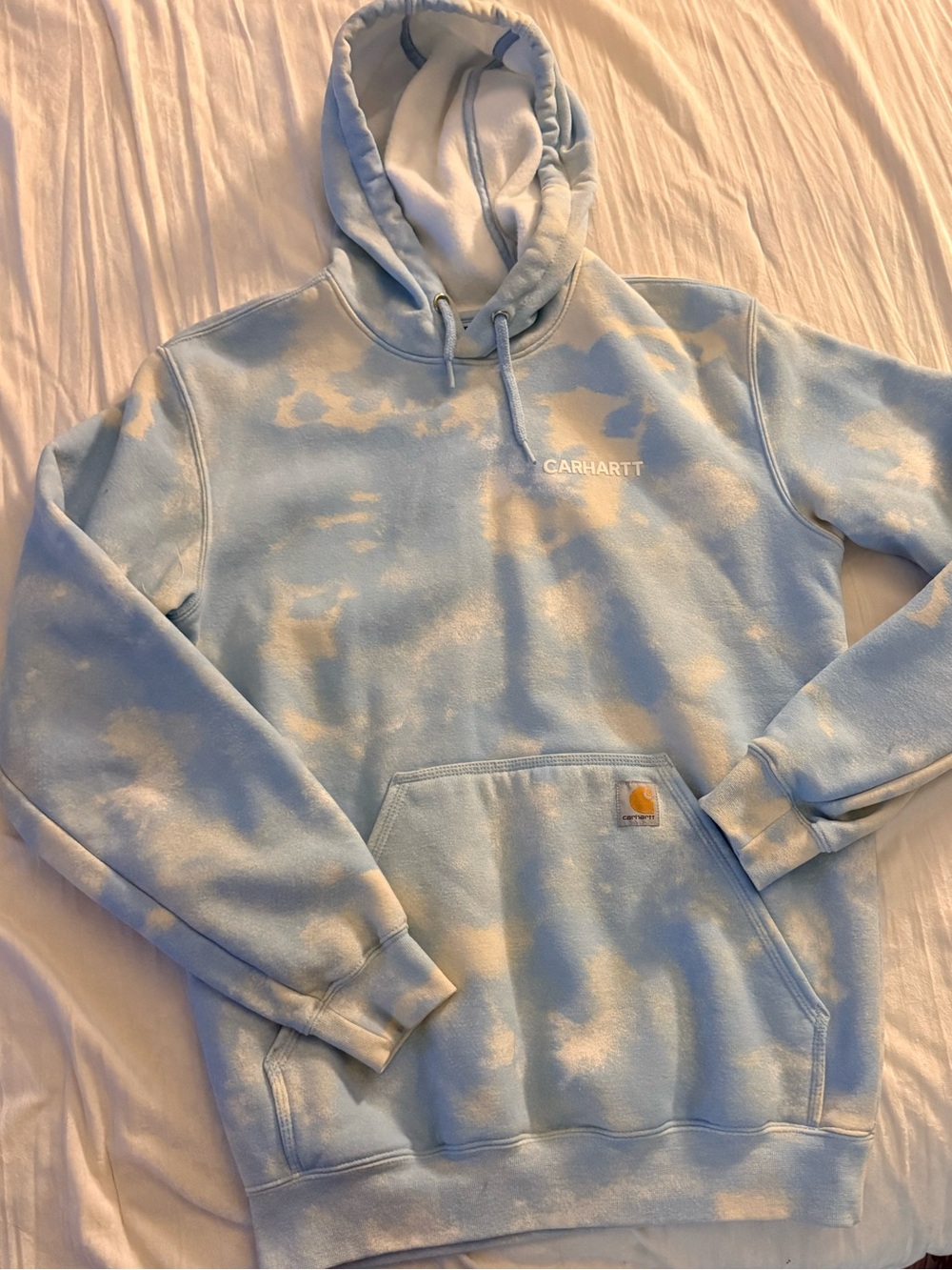 Carhartt Light Blue and White Tie-Dye Crewneck Hoodie